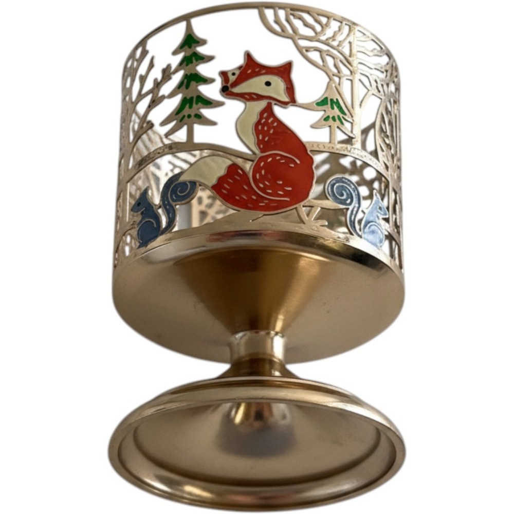 Bath & Body Works Woodland Animals Gold Pedestal 3 Wick Candle Holder Fox Bear